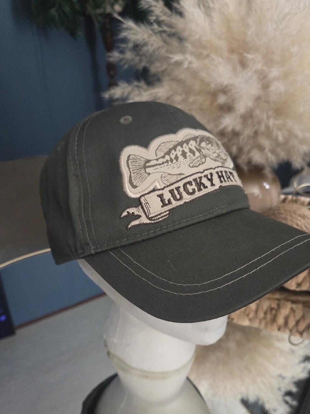 Lucky Hat Bass Fishing Snapback Hat Black Outdoors Lake Life Dad Hat